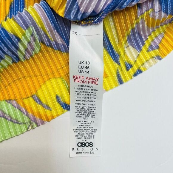 ASOS Design Plisse One Shoulder Romper Retro Floral Print Purple and Yellow Size - Picture 9 of 12